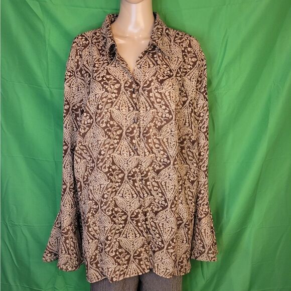 Lane Bryant Long Bell Sleeves blouse Paisley print. - Picture 11 of 11